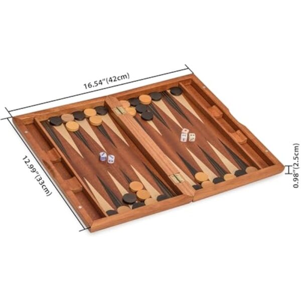 YMI Wooden Inlaid Backgammon Set, Dorne - with Wooden Playing Pieces and Accessories, 13-inch Board - Image 6