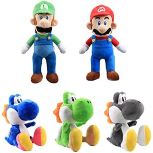 uiuoutoy 16'' Mrio & Luigi & 12" Green Black Blue Yoshi Plush Large Set of 5 pcs