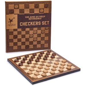 Husaria Reversible Checkers and Draughts Wooden Game Set - 10x10 and 8x8 Board