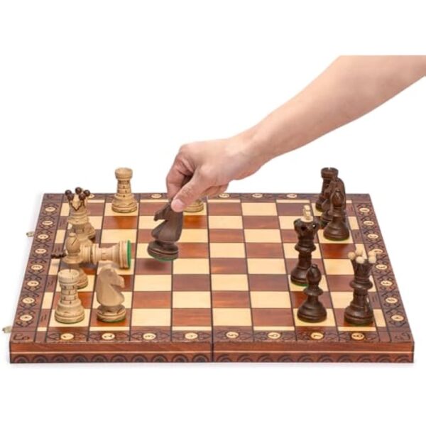 Husaria European International Wooden Chess Game Set, Ambassador - 21.7 Inches - Large-Size Chess Set with Handcrafted Chessmen and Felted Folding Board - Image 3