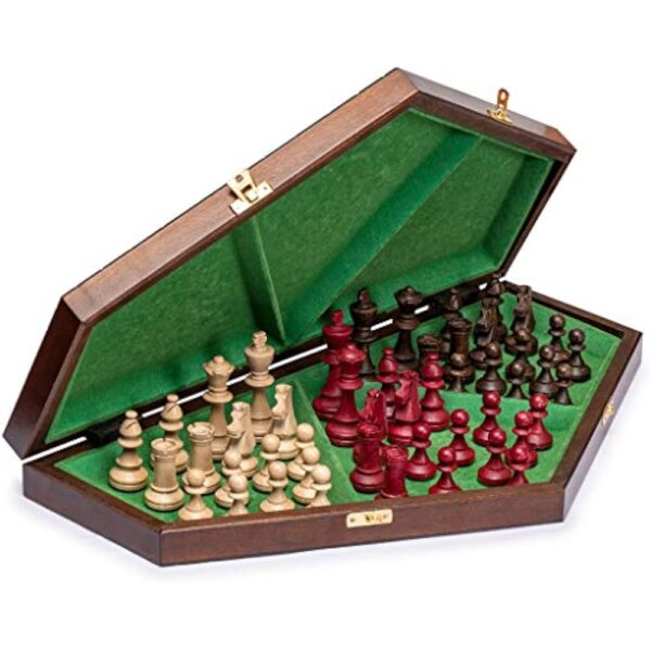 Husaria Wooden Three-Player Chess Game Set - 21 Inches - with Foldable Board, Handcrafted Playing Pieces, and Felt-Lined Storage - Image 4