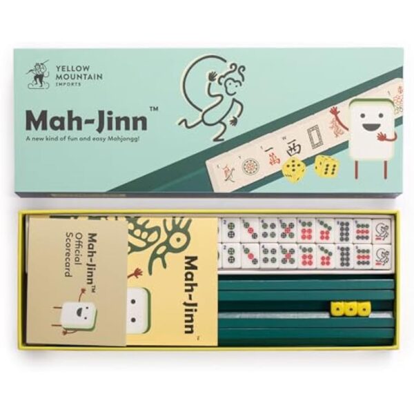 YMI "Mah-Jinn, a New Kind of Mahjong for Young Players - Complete Set with 152 Melamine Tiles, 4 Wooden Racks, and Dice - Image 4