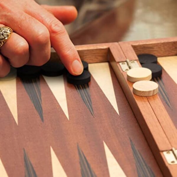 YMI Wooden Inlaid Backgammon Set, Dorne - with Wooden Playing Pieces and Accessories, 13-inch Board - Image 4