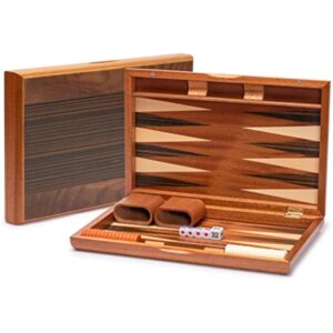 YMI Wooden Inlaid Backgammon Game Set, Pasadena - with Acrylic Playing Pieces, Wooden Dice Cups, and 13-inch Folding Board