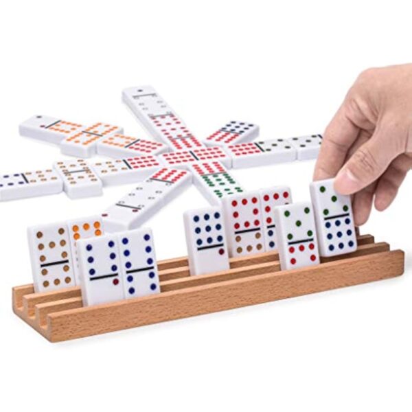 YMI 91 Tiles Double 12 Dominoes (Pips/Dots) Game Set with Wooden Case and 4 Racks - Image 2
