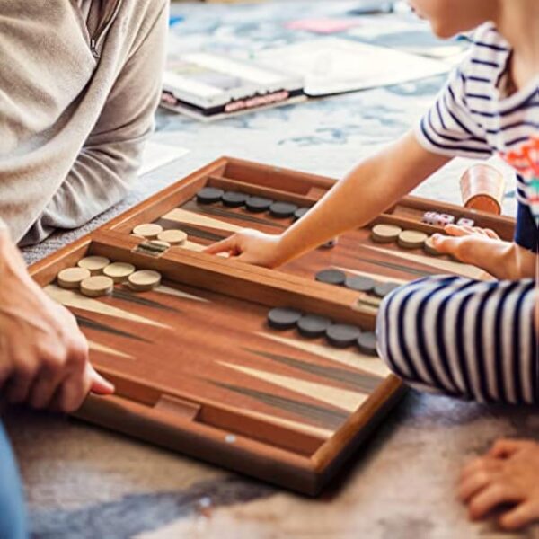 YMI Wooden Inlaid Backgammon Set, Dorne - with Wooden Playing Pieces and Accessories, 13-inch Board - Image 2
