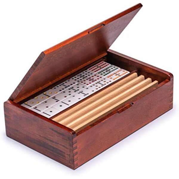YMI 91 Tiles Double 12 Dominoes (Pips/Dots) Game Set with Wooden Case and 4 Racks - Image 3