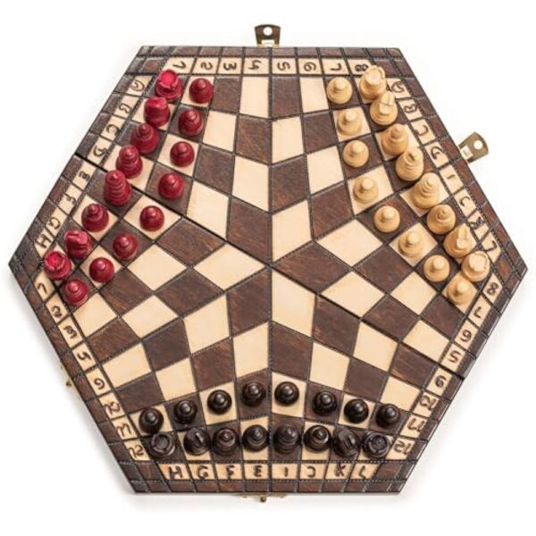 Husaria Wooden Three-Player Chess - 12 Inches - with Foldable Board, Handcrafted Playing Pieces, and Felt-Lined Storage - Image 3