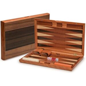 YMI Wooden Inlaid Backgammon Game Set, Pasadena - Classic Strategy Board Game Set with Acrylic Playing Pieces & Wooden Dice Cups, 15-inch Board