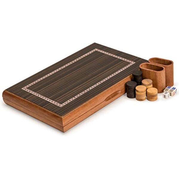 YMI Wooden Inlaid Backgammon Set, Dorne - with Wooden Playing Pieces and Accessories, 13-inch Board - Image 3