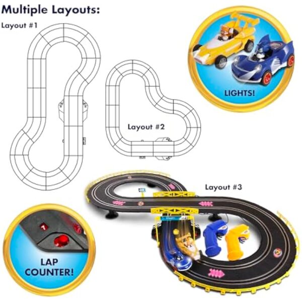 NKOK Sonic & Tails RC Slot Car Set Race Set Vehicle, Black, Cars Rase on Figure-8 Track, Features a Lap Counter, Perfect Item for Kids, Ages 5 and up - Image 4