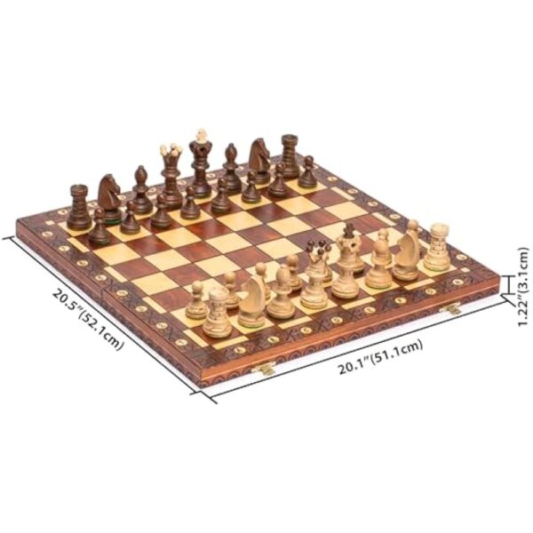 Husaria European International Wooden Chess Game Set, Ambassador - 21.7 Inches - Large-Size Chess Set with Handcrafted Chessmen and Felted Folding Board - Image 2