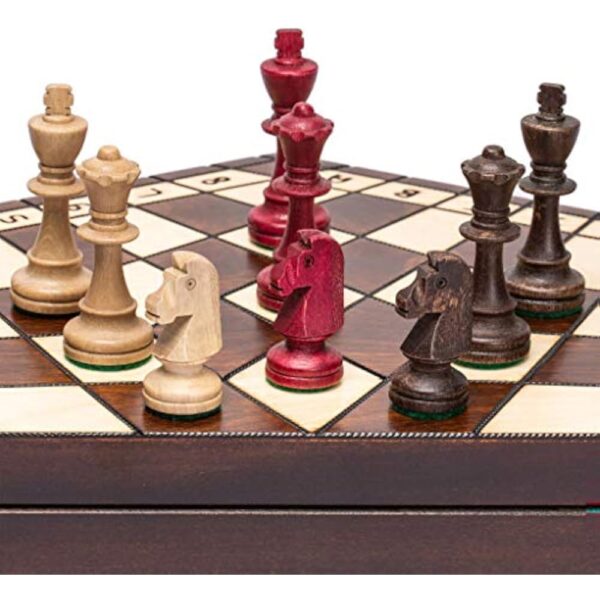 Husaria Wooden Three-Player Chess Game Set - 21 Inches - with Foldable Board, Handcrafted Playing Pieces, and Felt-Lined Storage - Image 2