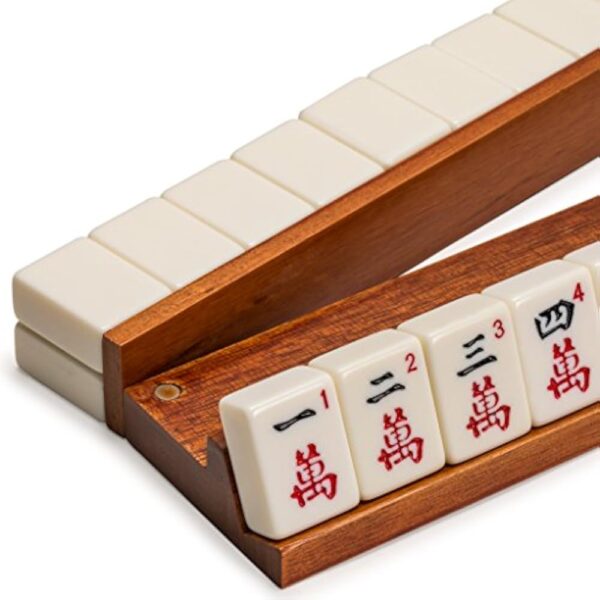 YMI Classic Chestnut Color Wooden Mahjong Game Racks with Pushers, 18 Inches - Set of 4 (Includes Magnetically Attached Mahjong Pushers) - Image 2