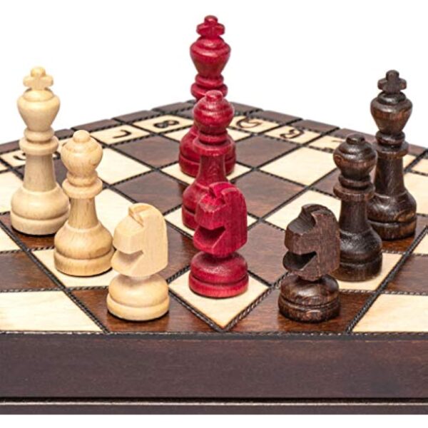 Husaria Wooden Three-Player Chess - 12 Inches - with Foldable Board, Handcrafted Playing Pieces, and Felt-Lined Storage - Image 2